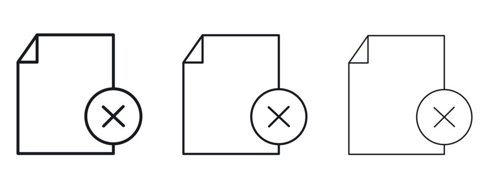 Delete Document icon logo black pictogram set. Graphic simple vector icon