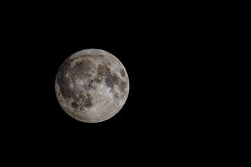 Full Moon with Detailed Surface in Black Night Sky