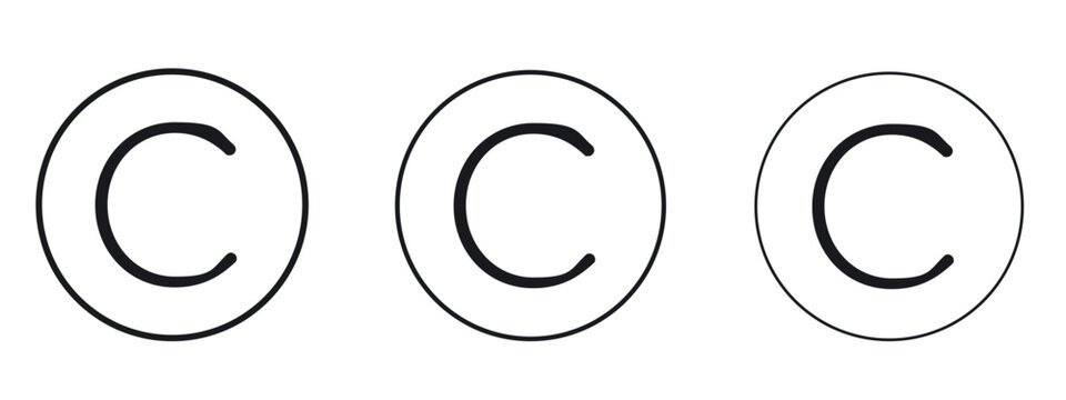 Copyright icon logo black pictogram set. Graphic simple vector icon