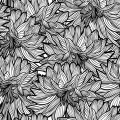 Line Drawing Wavy Dahlia Flowers Vector Seamless Pattern, Line Art Hand Drawn Elegant Wedding Backdrop, Summer Floral Waves Intricate Closeup Abstract Textile or Fabric Design