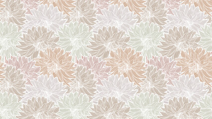 Aesthetic Line Drawing Wavy Dahlia Flowers Vector Seamless Pattern, Line Art Hand Drawn Elegant Wedding Backdrop, Summer Floral Waves Intricate Closeup Abstract Textile or Fabric Design