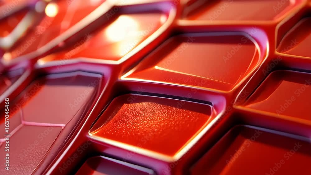 Poster red hexagon texture: close-up abstract of the texture with depth, revealing the intricate cellular s
