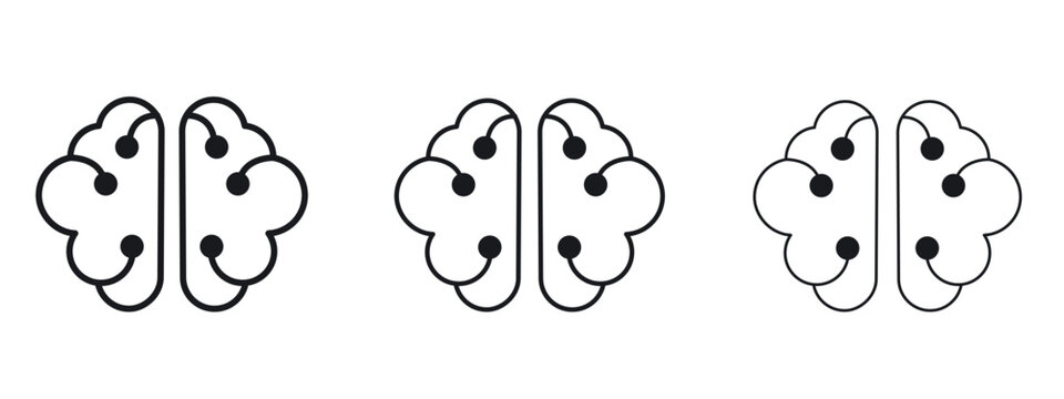Brain circuit icon logo black pictogram set. Graphic simple vector icon