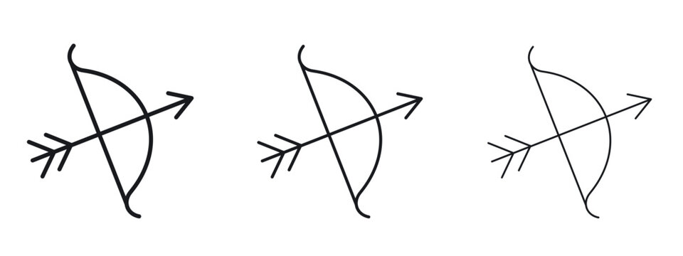 Bow arrow icon logo black pictogram set. Graphic simple vector icon