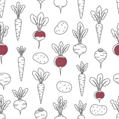 fresh root vegetables seamless pattern carrots beets potatoes design