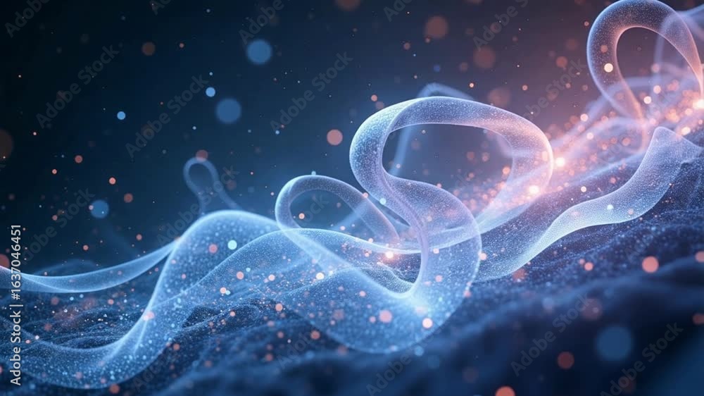 Poster mesmerizing abstract light waves flow with shimmering particles, evoking digital energy and dynamic 
