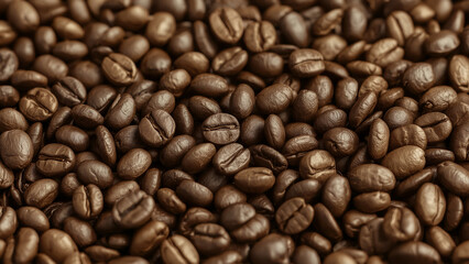 Seamless Photorealistic Pattern of Freshly Roasted Coffee Beans with Selective Focus, Full-Frame Background Texture for Cafe and Packaging Design