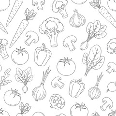 fresh vegetable line art seamless pattern for packaging and branding