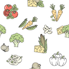 fresh vegetables cheese herbs seamless pattern for cookbook design