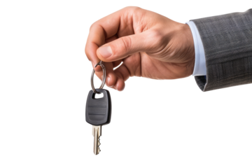 Close-up of a hand in a suit jacket holding car keys