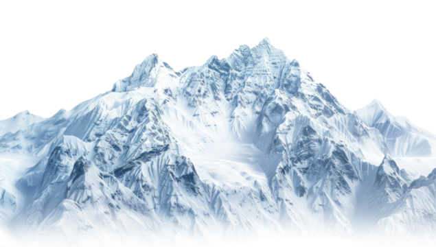 Snowy mountain range.  Vast, icy peaks.  Sharp ridges.  Whitish-blue tones