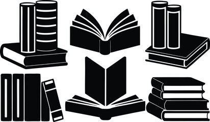 Collection of black and white book icons