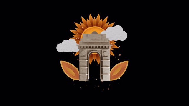 India Gate With Clouds And Leaves Paper Cut