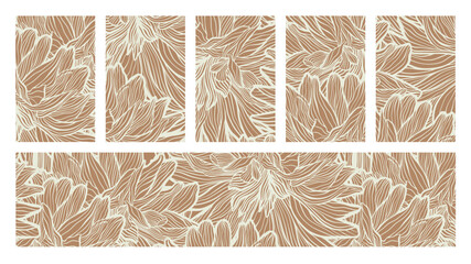 Floral Line Art Abstract Web Banners, Posters Backdrop Vector Template, Set of Vertical and Horizontal Backgrounds for Wedding Website. Summer Aesthetic Print Collection, Macro Closeup Dahlia Flowers