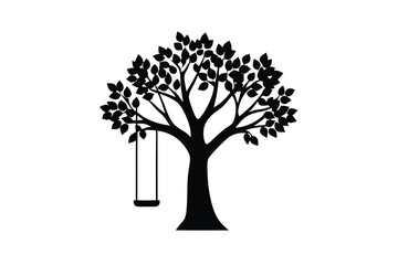 Obraz premium tree with swing hanging vector icon
