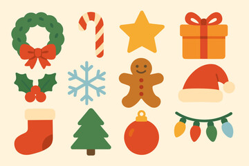 Fototapeta premium Christmas and holiday flat icon set. festive, winter, decoration icons collection