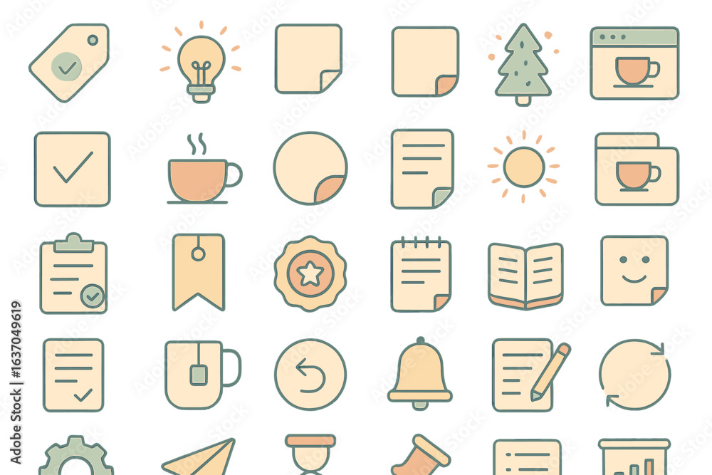Aufkleber collection of colorful icons representing various activities and concepts for digital design project