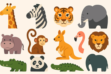 Animal icon set: diverse flat creatures collection for websites and apps
