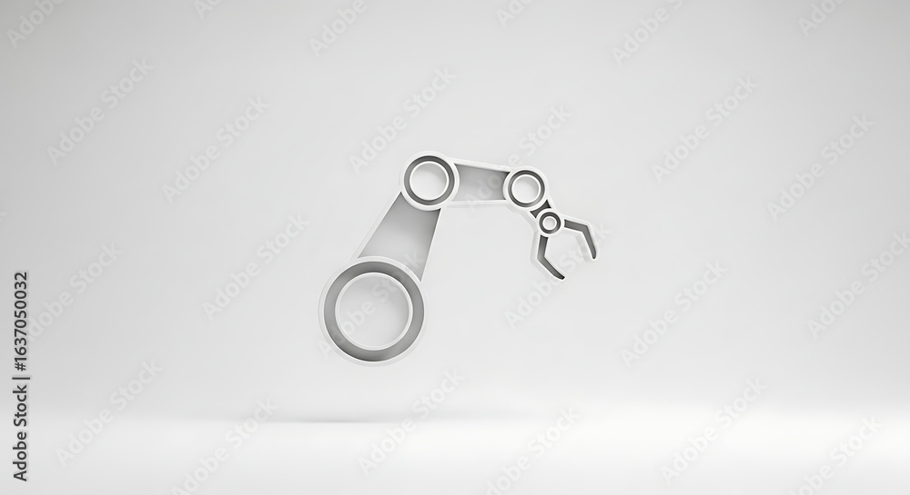 Poster illustration of a robotic arm with a gripper on a white background in a studio setup rendering ai ge