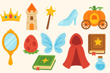 Naklejka premium Fairy tale, magic flat icon set. enchanted, fantasy, story icons flat collection