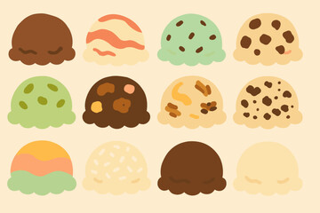 Fototapeta premium Ice cream, dessert flat icon set. sweet treats, flavor collection in flat style