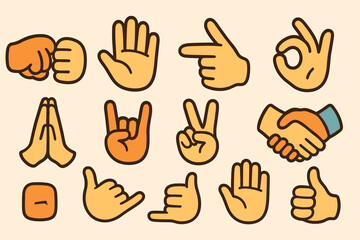 Hand gesture icon set. flat style for communication and interaction visuals