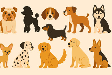 Dog breed silhouette icon set. charming puppy silhouettes for pet lovers