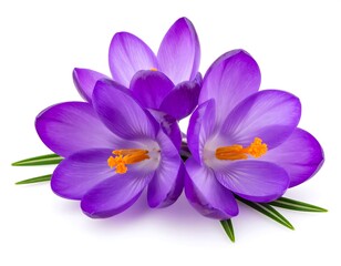 Close-up of three purple crocus blossoms