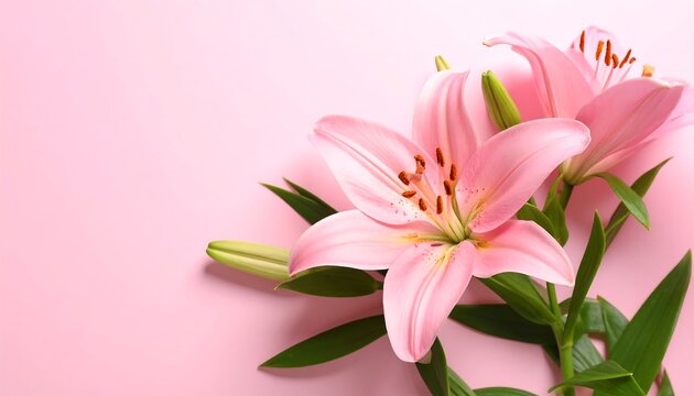 Delicate pink lilies on a pastel background (1) - Powered by Adobe