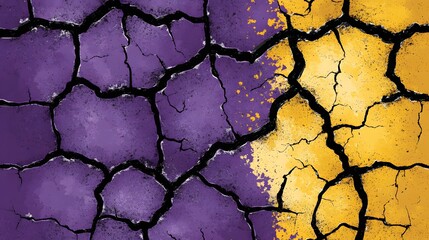 Abstract Cracked Texture Purple Gold Background, Dry Earth, Ground,  Artistic AI Generated Image