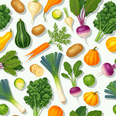 fresh autumn harvest vegetables vibrant seamless pattern for fall designs