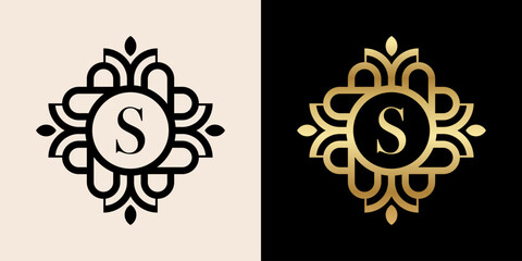 Letter S with luxury ornament logo, for boutique, beauty, shop, jewelry industry, beauty and fashion.