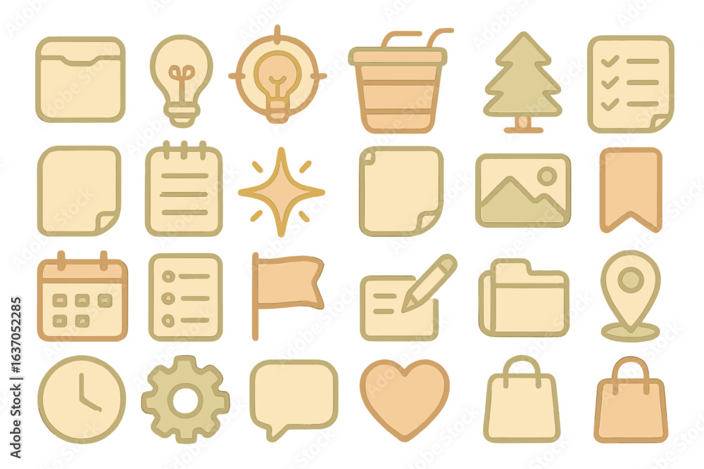 Aufkleber collection of simple line icons representing various everyday tasks, activities, and objects arrange
