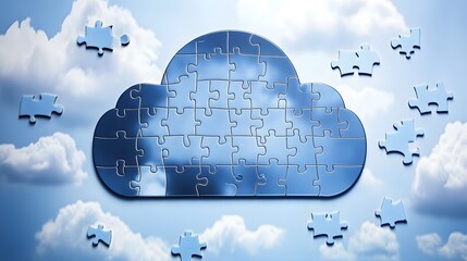 Cloud Computing Puzzle Concept Jigsaw Pieces Blue Sky