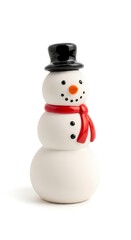 A charming snowman wearing a black top hat and a red scarf. 