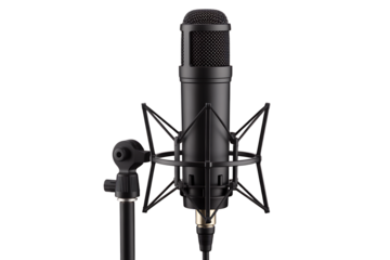 Sleek black studio microphone ready for professional recording sessions and broadcast applications
