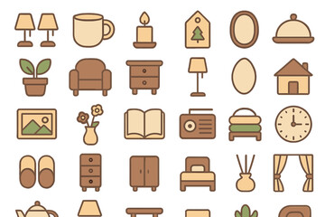 Collection of simple and modern home decor elements for cozy interior design inspiration in warm earth tones and minimalist style