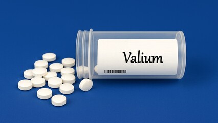 Box of Valium tranquilizer tablets placed on a clinical pharmacy table	
