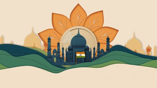 Indian Festive Background Waves Papercut landscape for holiday visuals