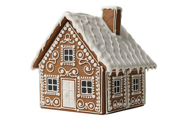 Charming gingerbread house adorned with delicate icing, perfect for festive holiday celebrations