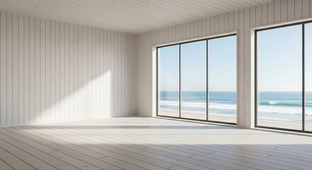 Coastal Beach House Interior with Whitewashed Walls