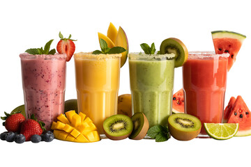 Vibrant fruit smoothies with fresh mango, kiwi, watermelon for healthy lifestyle promotion