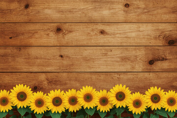 Bright sunflowers against a rustic wooden background.