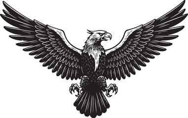 Obraz premium Majestic eagle in flight woodcut illustration, isolated on white