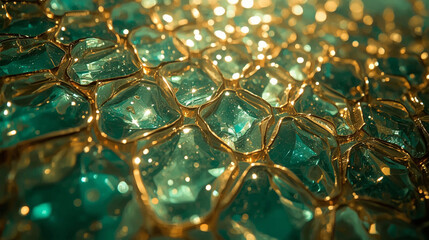 Shiny green glass beads forming an abstract decorative background