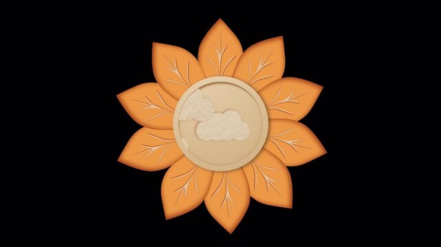 Sun With Leaves bright emblem in papercut festive style
