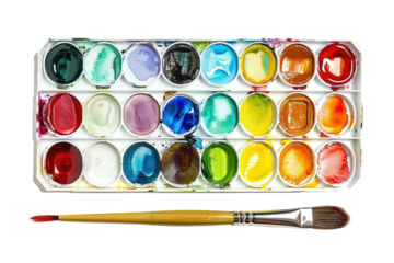 Watercolor paint palette with brush