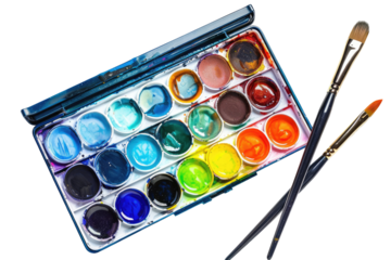 Watercolor paint set with brushes