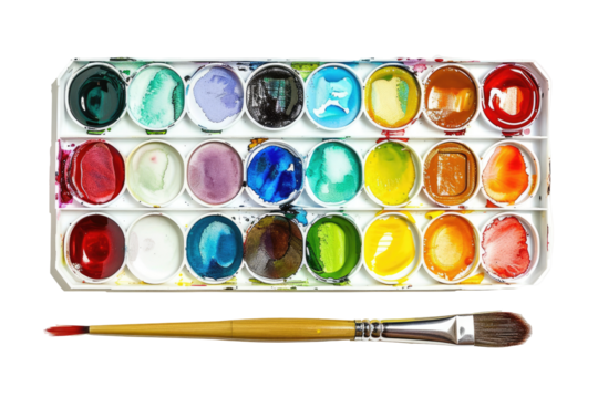 Watercolor paint palette with brush