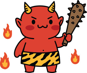Cute Red Oni Demon with Club
